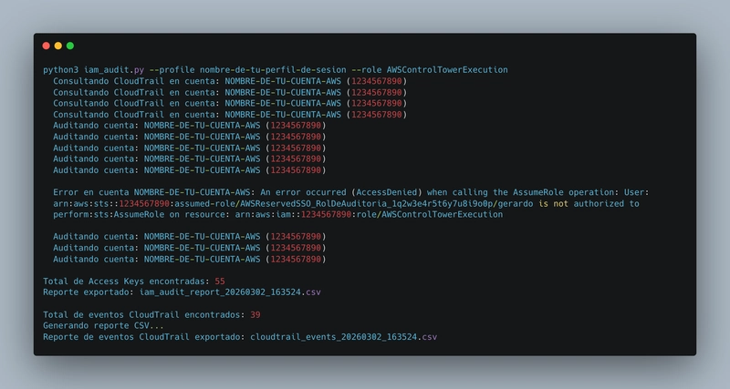 ejecucion del script en la terminal