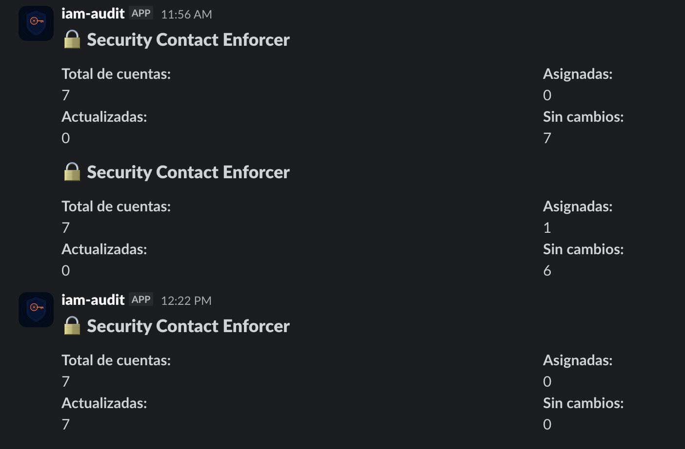 Notificación de Slack con el resumen de ejecución